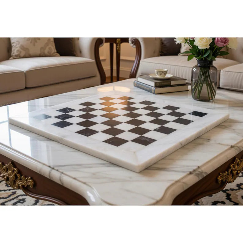 Handmade Marble Chess Set | 12x12 Black & White board and  pieces